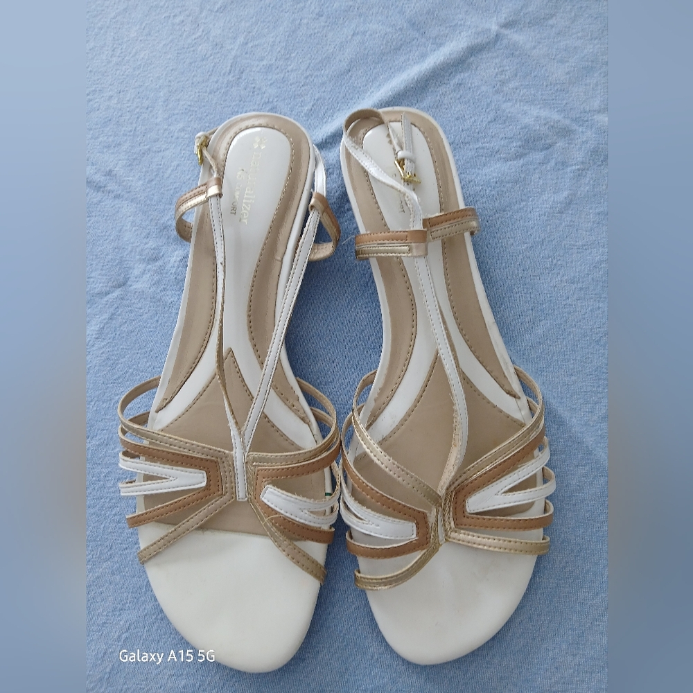 Naturalizer Tan and White Strappy Sandals
